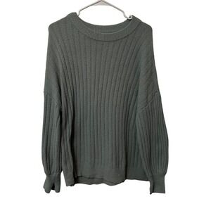 Aerie Ribbed Crew Neck Long Sleeve Sweater Green Womens Size Small Petite